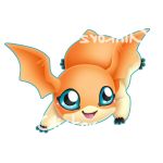 1:1 2017 alpha_channel ambiguous_gender bat_wings blue_eyes blush clinkorz digimon digimon_(species) head_wings membrane_(anatomy) membranous_wings orange_body patamon signature simple_background solo toes transparent_background wings 