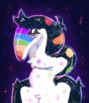 ambiguous_gender anthro arm_tuft blush chest_tuft confetti_cake_(plentyofsoup) digital_media_(artwork) digital_painting_(artwork) fur half-closed_eyes head_tuft headshot_portrait narrowed_eyes painting_(artwork) pink_pupils plentyofsoup portrait pupils rainbow_stripes shoulder_tuft sketch sketch_background solo sparkles squirmle striped_neck striped_nose stripes swirls tuft white_chest white_neck x_marking