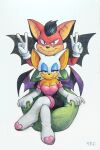 4_fingers 5_fingers acclaim aero_the_acro-bat aero_the_acro-bat_(series) anthro bat bat_wings black_ears black_hair black_wings breasts cleavage clothed clothing crossover double_v_sign duo fangs fingers gesture gloves hair hand_gesture handwear hi_res lips mammal membrane_(anatomy) membranous_wings pink_clothing purple_wings red_body red_ears rouge_the_bat sega sitting sonic_the_hedgehog_(series) teeth totesfleisch8 v_sign white_clothing white_ears white_gloves white_handwear wings