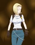  1girl android_18 belt blonde_hair breasts denim dragon_ball dragon_ball_z gloves ribonzu short_hair solo 