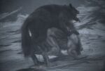 3d_(artwork) absurd_res anthro anthro_on_feral aroused bestiality blender_(artwork) blender_cycles_(artwork) bodily_fluids canid canine canis cum cum_inside cum_spill digital_media_(artwork) dire_wolf duo ejaculation english_text feral fog foggy_background foirgairwolf genital_fluids genitals hi_res howl male male/male mammal mountain mythological_canine mythological_creature mythology orgasm penis prehistoric_species snow snowy_mountain tail text voyeur werecanid werecanine werecreature werewolf wolf