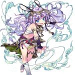  1girl ancient_egyptian_clothes animal_ears asymmetrical_bangs bare_shoulders black_bridal_gauntlets blue_eyes blue_hair bridal_gauntlets commentary_request gradient_hair head_ornament kneehighs multicolored_hair navel open_mouth pika_(kai9464) purple_hair seto_(uchihime) socks uchi_no_hime-sama_ga_ichiban_kawaii white_socks wind 