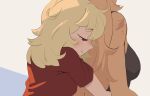 anthro blonde_hair blush breasts burnice_white camisole clothing duo felid female female/female hair half-closed_eyes happy hug hugging_another hugging_from_behind human humanoid mammal mangedugruau mihoyo multicolored_body narrowed_eyes pulchra_fellini red_eyes side_boob size_difference smile two_tone_body wavy_hair zenless_zone_zero