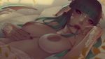  animal_humanoid au_ra big_breasts breasts female final_fantasy green_eyes green_hair hair horn horned_humanoid humanoid inverted_nipples long_hair looking_at_viewer lying nipples on_back scalie scalie_humanoid solo soranamae square_enix video_games 