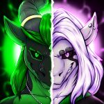 aktiloth anthro aquatic black_body clothing dark_sclera dragon ear_piercing electricity fish forehead_gem gem green_eyes green_hair grey_body hair hi_res icon jewelry lightning lightning_bolt long_hair looking_at_viewer multicolored_body mythological_creature mythological_scalie mythology necklace necklace_only nude piercing pink_eyes robe robe_only scalie shark smile teeth white_hair