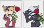 2026 anthro black_eyes clothing duo eyebrows eyewear eyewear_on_head fingerless_gloves flower gloves goggles goggles_on_head handwear hi_res jacket lombax male mammal mopz_(ratchet_and_clank) plant ratchet_and_clank rose_(flower) shirt smile sony_corporation sony_interactive_entertainment sprocket_(ratchet_and_clank) throwing time_fluffy500 topwear