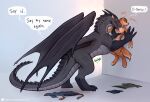 4_fingers abs anthro athletic black_body black_horn black_scales blue_eyes blush blush_lines canid canine chest_lick clothing clothing_on_floor darkdraconica darky_(darkdraconica) dave_(darkdraconica) dialogue digital_media_(artwork) discarded_clothing dominant dominant_female dominant_feral dragon duo english_text european_mythology female feral fingers forked_tongue fox fur hand_on_chest hand_on_wall hi_res horn larger_female larger_feral licking licking_another long_neck male male/female mammal membrane_(anatomy) membranous_wings moan moaning_name mythological_creature mythological_scalie mythology neck_spikes nude off_the_ground orange_body orange_fur pinned pinned_by_hand pinned_to_wall rumbling_stomach scales scalie size_difference smaller_anthro smaller_male speech_bubble spiked_tail spikes spikes_(anatomy) submissive submissive_anthro submissive_male tail talking_feral text tongue url ventral_scales western_dragon wings yellow_eyes