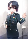  1girl army highres looking_at_viewer military military_uniform necktie open_mouth original samazuka_mashiro short_hair uniform 