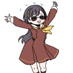  +++ 1girl :3 :d arms_up black_hair black_socks blush_stickers brown_dress commentary_request dress facing_viewer feet_out_of_frame hair_ornament hasu_no_sora_school_uniform jellyfish_cut katsuragi_izumi kneehighs link!_like!_love_live! long_hair long_sleeves love_live! medium_dress neckerchief outstretched_arms pleated_dress sailor_collar sailor_dress school_uniform shinanoya_(satanicad) simple_background smile socks solo spread_arms standing sunglasses triangle_hair_ornament virtual_youtuber white_background white_sailor_collar winter_uniform yellow_neckerchief 