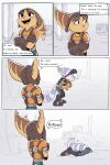 absurd_res boots clothing comic dialogue english_text eyewear eyewear_on_head fluffy fluffy_tail footwear fur gloves goggles goggles_on_head handwear hi_res lombax mammal markings mousing outside ratchet_(ratchet_and_clank) ratchet_and_clank ring_(marking) ringed_tail rivet_(ratchet_and_clank) scarf shoes snow sony_corporation sony_interactive_entertainment striped_markings striped_tail stripes tail tail_markings tail_motion tailwag text time_fluffy500 white_body white_fur