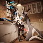 1:1 3d_(artwork) 4k absurd_res animal_genitalia animal_penis anthro anthro_on_anthro anthro_penetrated anthro_penetrating anthro_penetrating_anthro armwear balls bdsm biped black_body black_clothing black_fur blender_(artwork) blender_cycles_(artwork) blue_body blue_fur blue_penis bodily_fluids canid canine canine_genitalia canine_penis canis claws clothed clothing collar cum cum_dripping_from_penis cum_on_penis depth_of_field digital_media_(artwork) dominant dragonplayer dragonplayer_(character) duo erection feet fellatio fox fur genital_fluids genitals grey_body grey_fur hair hi_res hindpaw hybrid inside jex kenovawolf kitchen kneeling kneeling_oral_position knot latex latex_armwear latex_clothing latex_legwear latex_thigh_highs leash leashed_collar legwear male male/male male_penetrating mammal moan multicolored_body nude open_mouth oral oral_penetration orgasm paws penetration penile penis penis_in_mouth pink_penis reflection rexouium sex slim slim_anthro slim_male slim_sub smile standing submissive submissive_male tail thigh_highs white_body white_fur
