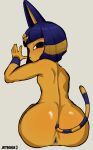 absurd_res animal_crossing ankha_(animal_crossing) anthro anus bob_cut bottom_heavy butt butt_focus domestic_cat felid feline felis female genitals hi_res jeteggs looking_back mammal nintendo nude shortstack sitting solo tail vulva y_anus