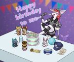 2025 2_horns absurd_res albinoraynedeer anthro armwear avian biped bird birthday birthday_cake birthday_candle birthday_gift birthday_party black_clothing black_hooves black_topwear blonde_hair blue_body blue_cloak blue_clothing blue_eyes blue_scarf bottle bottomwear breasts brown_body brown_hair brown_tail cake card chair cloak clothed clothed_anthro clothed_female clothing container cookie crown cutlery deer delve_into_pawssion dessert digital_media_(artwork) domestic_cat doughnut eating eating_food eeveelution english_text eyewear felid feline felis female fishnet_armwear fishnet_clothing food food_container fork front_view fur furniture generation_1_pokemon generation_3_pokemon generation_6_pokemon glasses green_bottomwear green_clothing green_pants grey_body grey_spikes grey_tail hair happy hat head_horn head_spikes headgear headwear heart_symbol hi_res hooves horn kitchen_utensils kobold logo long_hair mammal meph_the_cat multicolored_body multicolored_bow multicolored_hair new_world_deer nintendo on_chair open_mouth pants paper pastry pelipper pink_body pink_bow pink_ears pink_hair pink_inner_ear pink_tongue plushie pointy_ears pokemon pokemon_(species) qr_code quadruped rayne_blanc red_hair ribbons rodent rodent_tail scalie scarf side_b signature sitting sitting_on_chair skimpy smile solo spikes spikes_(anatomy) substitute_doll sylveon table tail tarot tarot_card text tiara tongue tools topwear two_tone_bow two_tone_hair vaporeon water_bottle white-tailed_deer white_body white_bow white_ears white_fur