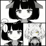  2girls ai-generated aircraft airplane armor betrayal black_hair chat_log crying fighter_jet military_vehicle multiple_girls request sad white_hair wucandan_de_gangtanke yellow_eyes 