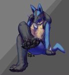 4_toes ambiguous_gender anthro black_body black_fur black_markings black_pawpads black_paws blue_body blue_ears blue_fur blue_tail bodily_fluids canid canine claws colored_sketch digital_drawing_(artwork) digital_media_(artwork) dirt dirty dirty_feet feet foot_fetish foot_focus fur generation_4_pokemon grey_background hand_on_face head_down hi_res leg_over_knee looking_at_viewer lucario mammal markings mud muddy nintendo pawpads pokemon pokemon_(species) red_eyes shaded simple_background sitting sketch solo soyesoye spikes spikes_(anatomy) sweat sweaty_feet tail tan_body tan_fur toe_claws toes wet_feet white_claws