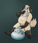  anthro bodily_fluids canid canine canis chubby_male clothing condom cum domestic_dog excessive_cum filled_condom genital_fluids genitals hi_res hyper hyper_cum izvy izvy_(artist) male mammal overweight penile penis sexual_barrier_device sniffing tab underwear underwear_sniffing 