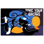 alpha_channel ambiguous_gender avian bird bodily_fluids boots clothing crown desk_fan footwear headgear lying mon on_front owl owl_demon planet poster shoes simple_background sludgie_(artist) solo stolas_(voices_of_the_void) sweat sweatdrop transparent_background wings