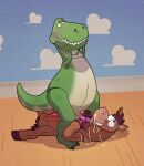 argon_vile balls blush bodily_fluids bullseye_(toy_story) cum cum_on_face dinosaur disney duo equid equine erection frottage genital_fluids genitals hi_res hoofjob hooves horse living_toy long_penis male male/male mammal orgasm penile penis penis_size_difference penises_touching pixar prehistoric_species reptile rex_(toy_story) saurischian scalie sex size_difference theropod toy_story tyrannosaurid tyrannosauroid tyrannosaurus tyrannosaurus_rex