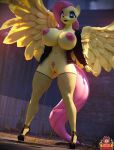  3d_(artwork) absurd_res ankh anthro big_breasts bodily_fluids breasts cigarette clothing cutie_mark digital_media_(artwork) equid equine eyelashes feathers female fishnet fishnet_legwear fluttershy_(mlp) footwear forsaken_(artist) friendship_is_magic genital_fluids genitals goth grass hair half-closed_eyes hi_res high_heels horse humanoid jacket legwear logo looking_at_viewer makeup mammal my_little_pony narrowed_eyes navel nipples outside peeing pink_hair plant pony pubes pussy shoes smile smoke solo topwear urine wings yellow_body 