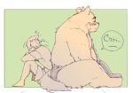 2020 anthro belly blush canid canine canis clothing domestic_dog duo inunoshippo japanese_text kemono male mammal overweight overweight_male shirt sitting text topwear underwear 