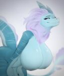 absurd_res anthro areola big_breasts biped blue_body breasts dark_nipples disney dragon eastern_dragon eyelashes female fur hanging_breasts hi_res huge_breasts multicolored_body mythological_creature mythological_scalie mythology nipples non-mammal_breasts non-mammal_nipples nude pupils ququqee399e raya_and_the_last_dragon scalie sisu_(ratld) smile solo