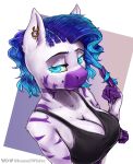 absurd_res anthro bra braided_hair breasts cleavage clothed clothing ear_piercing equid equine female gold_(metal) gold_jewelry hair hi_res jewelry mammal piercing portrait shamziwhite smile solo sports_bra standing underwear zebra