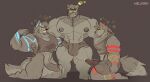 2022 absurd_res anthro artist_name barazoku barefoot big_bulge big_muscles big_nipples big_pecs blue_markings bodily_fluids bottomless bottomless_anthro bottomless_male brown_background brown_body brown_fur bulge canid canine canis clothed clothed_male clothing digital_drawing_(artwork) digital_media_(artwork) domestic_dog erection feet flexing flexing_bicep full-length_portrait fur genital_fluids grin group hand_on_another's_neck hand_on_neck hi_res huge_bulge huge_muscles huge_pecs hypnosis kneeling male male_anthro mammal markings melaisen mind_control muscular muscular_anthro muscular_male nipples one_eye_closed open_mouth open_smile partially_clothed_anthro partially_clothed_male pecs portrait precum red_markings shorts_only simple_background smile sweat tail tenting text topless topless_anthro topless_male trio yellow_sclera