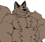  2020 anthro belly belly_tuft biceps big_muscles big_tail black_nose canid canine cheek_tuft chest_tuft clothed clothing countershade_face countershade_torso countershading digital_drawing_(artwork) digital_media_(artwork) eyebrows facial_tuft flammars fox half-length_portrait hand_on_hip hi_res huge_muscles inner_ear_fluff male mammal muscular muscular_male orange_eyes pecs portrait raised_eyebrows simple_background smile solo thick_eyebrows topless tuft whiskers white_background 