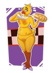 absurd_res anthro areola avian avian_feet barely_visible_genitalia barely_visible_vulva beak beak_closed bib bird breasts chica_(fnaf) chicken eyelashes feathers female five_nights_at_freddy's food galliform genitals head_feathers head_tuft hi_res holding_food holding_object holding_pizza looking_at_viewer machine mouth_closed navel nipples non-mammal_breasts non-mammal_navel non-mammal_nipples non-mammal_vulva nude orange_areola orange_nipples phasianid pizza purple_eyes redhex robot scottgames small_breasts solo tail tail_feathers thick_thighs tuft vulva wide_hips yellow_body yellow_feathers