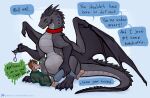 2025 abdominal_bulge anthro arrested black_body black_horn black_scales blue_eyes bottomwear brown_body brown_fur brown_hair canid canine canis clothing collar cuff_(restraint) darkdraconica darky_(darkdraconica) denim denim_bottomwear denim_clothing dialogue digital_media_(artwork) dragon drip_effect dripping_speech_bubble english_text european_mythology female feral fur group hair handcuffs hi_res holding_handcuffs horn imprint jacket jeans larger_female larger_feral leg_grab looking_at_belly lying male mammal membrane_(anatomy) membranous_wings metal_cuffs mythological_creature mythological_scalie mythology neck_spikes on_back pants pinned pinned_to_ground restraints scales scalie sitting size_difference smaller_anthro smaller_male smile smirk speech_bubble spiked_tail spikes spikes_(anatomy) spread_legs spreading tail talking_feral text text_on_collar topwear trio unseen_prey ventral_scales vore western_dragon wings wolf yellow_eyes