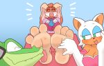 3_toes absurd_res anthro barefoot bat clothed clothing compysteps crocodile crocodilian feet female foot_fetish foot_focus foot_lick hi_res lagomorph laugh leporid licking male mammal open_mouth rabbit reptile rouge_the_bat scalie sega soles sonic_the_hedgehog_(series) tickling tickling_feet toes tongue vanilla_the_rabbit vector_the_crocodile