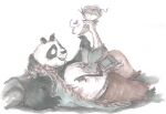 2016 anatid anseriform anserine anthro avian bear bird black_body black_fur bottomwear brothveined brown_bottomwear brown_clothing brown_pants brown_robe clothed clothing digital_media_(artwork) dreamworks duo eye_contact feathers fur giant_panda goose green_clothing green_robe green_topwear green_vest hand_holding hat headgear headwear heart_symbol kung_fu_panda li_shan_(kung_fu_panda) looking_at_another lying male male/male mammal mr._ping multicolored_body multicolored_clothing multicolored_fur multicolored_robe on_top_of_another overweight overweight_anthro overweight_male pants robe simple_background size_difference topwear two_tone_body two_tone_fur two_tone_robe vest white_background white_body white_feathers white_fur