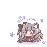 1girl :3 animal_ear_fluff animal_ears blush_stickers cat_ears cat_girl cat_tail chibi closed_mouth commentary_request grey_eyes grey_hair highres hololive hololive_indonesia jacket kemonomimi_mode long_hair long_sleeves mitarashi_neko notice_lines puffy_long_sleeves puffy_sleeves romaji_text shadow sitting solo tail very_long_hair vestia_zeta virtual_youtuber white_background white_jacket 