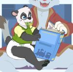 2025 4_toes ambiguous_gender anthro bear black_body black_ears black_fur black_nose black_pawpads black_spots black_tail book border brown_body brown_claws brown_finger_claws brown_fur brown_spots brown_tail_tip bubblepuppers capri_(paddedcapri) claws clean_diaper clothed clothing diaper dipstick_tail domestic_cat duo fangs featureless_crotch feet felid feline felis finger_claws floor fur giant_panda green_clothing green_pacifier green_shirt green_topwear hi_res holding_book holding_object indigo_park inside mammal markings multicolored_body multicolored_fur myst_(daxter131) object_in_mouth on_lap open_mouth open_smile pacifier pacifier_in_mouth pawpads pink_inner_ear pink_nose rambley_raccoon red_clothing red_robe robe robe_only scut_tail shirt short_tail sitting sitting_on_ground sitting_on_lap smile spots spotted_body spotted_face spotted_fur tail tail_markings teeth toes topwear two_tone_body two_tone_fur two_tone_tail wearing_diaper whisker_spots white_body white_border white_diaper white_fur white_tail window wood wood_floor