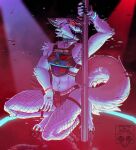 absurd_res anthro arctic_fox armor_plates backwards_hat canid canine caution_sign claws clothing crouching cybernetic_eye cybernetics cyborg dancing digit_ring ear_piercing eyebrow_piercing facial_piercing feet fishnet_clothing fishnet_legwear fluffy fluffy_tail fox glowing_bracelet harness hat headgear headwear health_(band) hi_res jewelry jockstrap legwear leoluvn licking lip_piercing machine male mammal navel navel_piercing piercing pole pole_dancing ring service_top snakebite_piercing solo stripper_pole tail toe_ring toes tongue true_fox underwear velric_olrand