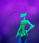 3_fingers 5_eyes antennae_(anatomy) anthro anthrofied arthropod bottomwear breasts clothing female fingers green_body hi_res humans-b-gone! insect legwear mantis multi_eye non-mammal_breasts ocellis rev_storm skirt small_breasts small_waist solo sophodra