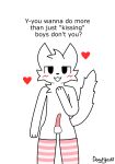 anthro balls blush boy_kisser_(meme) clothing digital_media_(artwork) domestic_cat donutyoshi english_text erection felid feline felis femboy fur genitals heart_symbol hi_res legwear male mammal meme open_mouth open_smile pattern_clothing pattern_legwear pattern_stockings pattern_thigh_highs penis pink_clothing pink_legwear pink_penis pink_thigh_highs signature silly_cat_(mauzymice) simple_background smile solo stockings striped_clothing striped_legwear striped_stockings striped_thigh_highs stripes tail text thigh_highs tuft white_background white_body white_clothing white_fur white_legwear white_tail white_thigh_highs