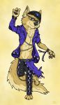  3_toes 4_fingers anthro bad_guy_cafe blue_eyes canid canine canis chain clothing dancing eyewear fingers glasses hat headgear headwear hi_res male mammal sand_fur solo toes wolf xav_(thexavior) ziegelzeig 