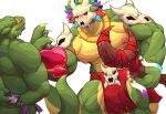 absurd_res anthro biceps bone bone_mask bottomwear clothing duo green_body hi_res iciqiu lihzahrd lizard lizardman loincloth male mask muscular muscular_anthro muscular_male nipples pecs potion_bottle reptile scalie skull skull_accessory skull_mask staff tail terraria witch_doctor_(terraria)