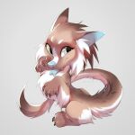 1:1 azzai black_claws blue_eyes blue_nose blue_tongue brown_body brown_fur cheek_tuft claws colored colored_sketch cute_fangs digital_drawing_(artwork) digital_media_(artwork) dragon eyebrows eyelashes facial_tuft fangs female feral forked_tongue fur grey_background inner_ear_fluff long_tail looking_away mythological_creature mythological_scalie mythology nude scalie shaded simple_background sitting sketch solo tail teeth tongue tongue_out tuft white_body white_eyebrows white_fur