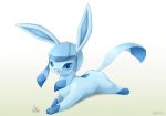  2015 ambiguous_gender blue_body blue_eyes blue_fur blue_nose eeveelution feral fur glaceon looking_at_viewer nintendo pok&eacute;mon pok&eacute;mon_(species) simple_background solo unknown_artist video_games 