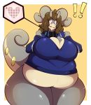  ! 2020 antennae_(anatomy) anthro belly big_belly big_breasts blue_eyes blush bottomless breasts brown_hair cleavage clothed clothing curvy_figure digital_media_(artwork) dragon eyewear female front_view gin-blade glasses goodra hair hi_res huge_breasts huge_hips huge_thighs motion_lines nintendo obese obese_female open_mouth overweight overweight_female partially_clothed pictographics pok&eacute;mon pok&eacute;mon_(species) pok&eacute;morph scarf slime solo thick_thighs video_games voluptuous wide_hips 