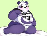  2020 absurd_res alp_(tas) anthro belly black_nose blush bulge clothing fur giant_panda hi_res kemono kusosensei male mammal navel overweight overweight_male purple_body purple_fur shirt solo tokyo_afterschool_summoners topwear underwear ursid video_games 