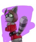  2020 absurd_res anthro belt bottomless butt clothed clothing digital_media_(artwork) dress dye female galo hi_res looking_at_viewer mammal procyonid raccoon raised_tail sam_(pink) smile smirk solo wide_hips young 
