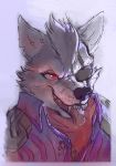  anthro breath canid canine canis clothed clothing eye_patch eyewear fangs fur grey_body grey_fur grey_hair grin hair hi_res jonas looking_at_viewer male mammal nintendo open_mouth panting red_eyes smile solo star_fox teeth tongue tongue_out video_games white_body white_fur wolf wolf_o&#039;donnell 