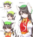  :3 age_progression aged_down aged_up alternate_hair_length alternate_hairstyle animal_ears black_hair brown_eyes cat_ears cat_girl cat_tail chen closed_mouth commentary_request dress expressionless hat highres long_hair long_sleeves looking_at_viewer medium_hair multiple_expressions multiple_tails open_mouth red_tabard s-a-murai short_hair smile tabard tail touhou translated variations white_background white_dress 