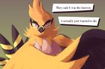  avian beak bird english_text eyelashes feathered_crest feathered_wings feathers female feral fluffy head_crest meme nintendo pok&eacute;mon pok&eacute;mon_(species) simple_background slit_pupils solo speech_bubble talonflame text unknown_artist video_games wings 