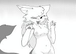 anthro domestic_cat felid feline felis female feral fur grey_tail hi_res looking_at_viewer mammal meko_(meko_arts) meko_arts one_eye_closed rawr standing tail tongue tongue_out white_body white_fur wink winking_at_viewer