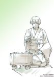  1boy board_game go greyscale hakama hosogoe_yuuji ishikirimaru japanese_clothes male_focus monochrome official_art seiza sitting smile touken_ranbu 