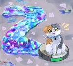 2025 ambiguous_gender blue_collar cleaning_tool collar countershading domestic_cat felid feline felis feral grey_background little_kitty_big_city locket mammal number official_art open_mouth posca_(lkbc) riding scottish_fold shanhorandraws simple_background sitting soap solo vacuum_cleaner whiskers yellow_eyes